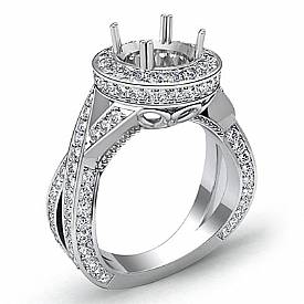 1.5 Ct Diamond Engagement Halo Pave Setting Ring Round Semi Mount 14K White Gold
