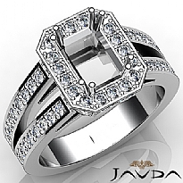 1.53Ct Diamond Engagement Ring Emerald Semi Mount Halo Setting 14k White Gold