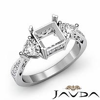 3 Stone Side Heart Diamond Engagement Ring Princess Semi Mount 14k W Gold 0.82Ct