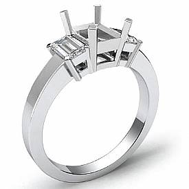 0.4CT Emerald Cut Diamond 3 Stone Semi Mount Anniversary Ring 14k W Gold Setting