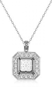 0.57ct Round Pre Set pave Diamond Solitaire Pendant 14k White Gold