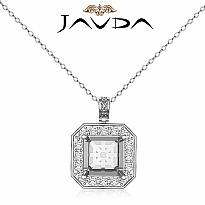 0.57ct Round Pre Set pave Diamond Solitaire Pendant 14k White Gold