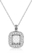 0.57ct Pre Set pave Diamond Cushion Solitaire Pendant 14k White Gold