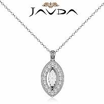 0.63Ct Pave Set Diamond Marquise Solitaire Pendant 14k White Gold