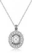 0.63Ct Pave Set Diamond Oval Solitaire Pendant 14k White Gold