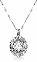 0.63Ct Pave Set Diamond Oval Solitaire Pendant 14k White Gold