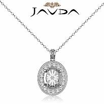 0.63Ct Pave Set Diamond Oval Solitaire Pendant 14k White Gold
