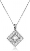 0.67Ct Pave Set Diamond Solitaire W/Accent Princess Pendant 14k Gold