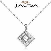 0.67Ct Pave Set Diamond Solitaire W/Accent Princess Pendant 14k Gold