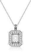 0.61Ct Pave Set Diamond Halo Radiant Solitaire Pendant 14k White Gold