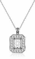 0.61Ct Pave Set Diamond Halo Radiant Solitaire Pendant 14k White Gold