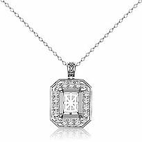 0.61Ct Pave Set Diamond Halo Radiant Solitaire Pendant 14k White Gold