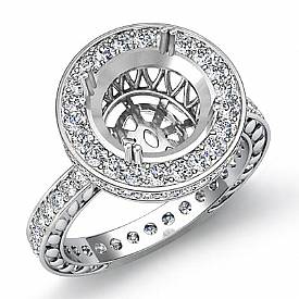 1Ct Diamond Engagement Ring Round Semi Mount 14K White Gold Halo Pave Setting