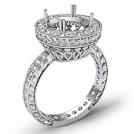 1Ct Diamond Engagement Ring Round Semi Mount 14K White Gold Halo Pave Setting