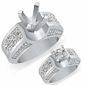 2 ct Princess & Round Diamond Engagement Ring W Gold.