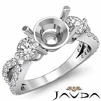 3 Stone Diamond Engagement Split Shank Ring 14k W Gold Round Semi Mount 1.30Ct