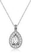 0.56Ct Pave Set Diamond Solitaire W/ Accent Pear Pendant 14k Gold