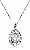 0.56Ct Pave Set Diamond Solitaire W/ Accent Pear Pendant 14k Gold