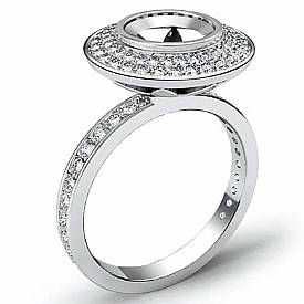 0.75Ct Halo Pave Setting Diamond Engagement Round Semi Mount Ring 14K White Gold
