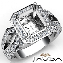 1.4Ct Diamond Engagement Ring Emerald Semi Mount 14k White Gold Halo Setting