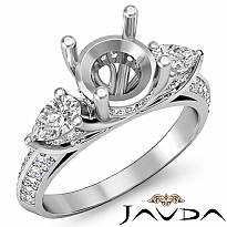 Pear Round Diamond 3 Stone Engagement Ring Semi Mount Setting 14k W Gold 1.21Ct