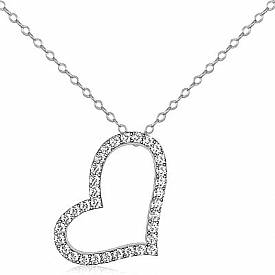 Round Diamond Hollow Heart Pendant 14K White Gold (0.99 ct tw)