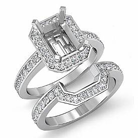 1.1 CT Diamond Radiant Cut Semi Mount Engagement Ring Bridal Set 14k White Gold