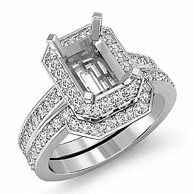 1.1 CT Diamond Radiant Cut Semi Mount Engagement Ring Bridal Set 14k White Gold