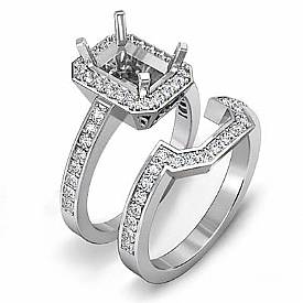 1.1 CT Diamond Radiant Cut Semi Mount Engagement Ring Bridal Set 14k White Gold
