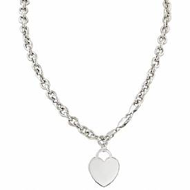 14k white Gold Link Chain with Heart (17",24g)