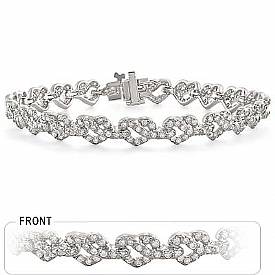 14K White Gold Diamond Heart Bracelet