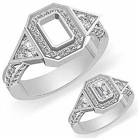 1.6 CT Round & Trillion Diamond Engagement  Ring W Gold