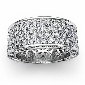 4 Row Pave Eternity Round Diamond Ring Womens Wedding Band 14k White Gold 3.5Ct
