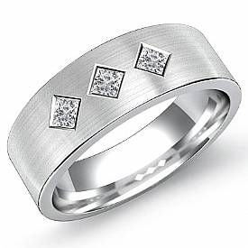 0.45 ct Princess Diamond Men Wedding Band W Gold.