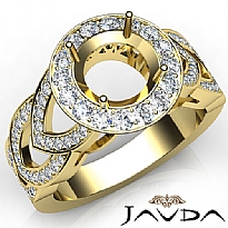 Round Semi Mount Diamond Engagement Ring Halo Pave Set 14k Gold Yellow Band  (1.25Ct. tw.)