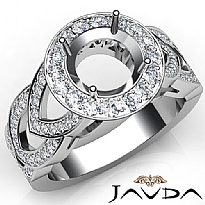 Round Semi Mount Diamond Engagement Ring Halo Pave Set 14K W Gold Band 1.25Ct