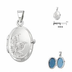 2.9g 14K White Gold Etched Flower Oval Italian Locket