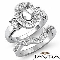 1.45Ct 3 Stone Diamond Engagement Ring 14k White Gold Bridal Set Oval Semi Mount