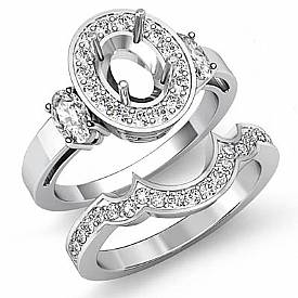 1.45Ct 3 Stone Diamond Engagement Ring 14k White Gold Bridal Set Oval Semi Mount