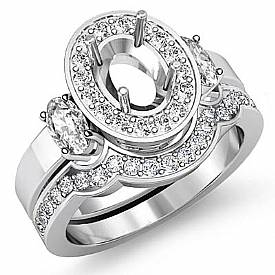 1.45Ct 3 Stone Diamond Engagement Ring 14k White Gold Bridal Set Oval Semi Mount