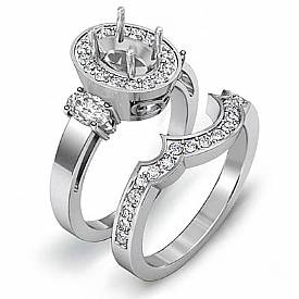 1.45Ct 3 Stone Diamond Engagement Ring 14k White Gold Bridal Set Oval Semi Mount