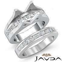 2.1 Ct Diamond Princess Channel Engagement Ring Round Bridal Set 14k White Gold