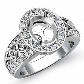 0.75 CT Diamond Engagement Ring 14k White Gold Oval Semi Mount Halo Pave Setting