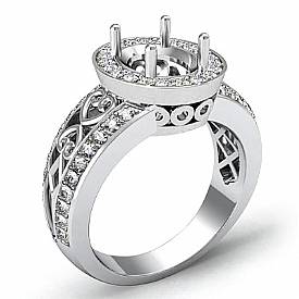 0.75 CT Diamond Engagement Ring 14k White Gold Oval Semi Mount Halo Pave Setting