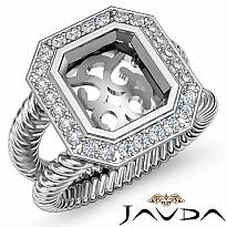 .35Ct Diamond Engagement Ring Halo Setting 14k White Gold Emerald Cut Semi Mount