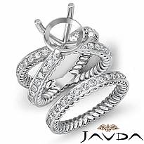 Antique Round Diamond Engagement Ring Bridal Set 14k White Gold SemiMount 1.92Ct