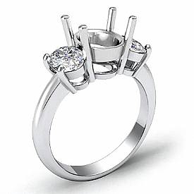 Oval Cut Diamond Three Stone Anniversary Semi Mount Ring 14k W Gold Setting 1Ct