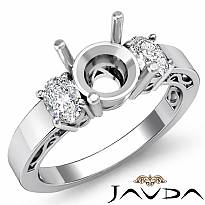 Three 3 Stone Oval Round Diamond Anniversary Ring 14k W Gold Semi Mount 0.45Ct