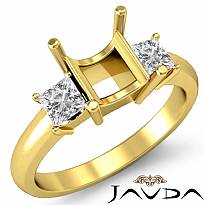 Three Stone Diamond Semi Mount Engagement Ring Princess Setting 18k Gold Yellow  (0.51Ct. tw.)