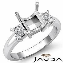 Three Stone Diamond Semi Mount Engagement Ring Princess Setting 14K W Gold 1/2Ct
